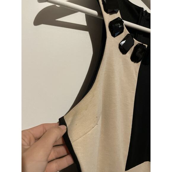 Black & Cream GREAT Detailed Color Blocked Sheath Dress With Stones - Picture 2 of 6